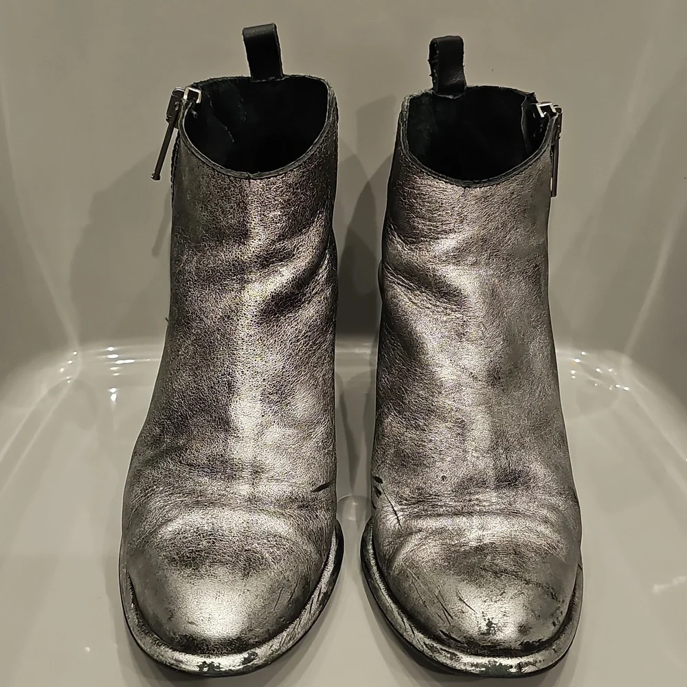 Miista Metallic Silver & Black Leather Ankle Boots